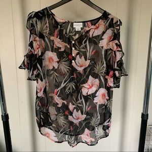 Liz Claiborne floral cold- shoulder sheer top
